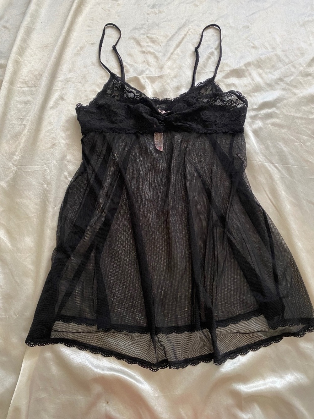 Victoria's Secret Black Mesh Lace Babydoll Camisole Slip Fairy Y2K Coquette M